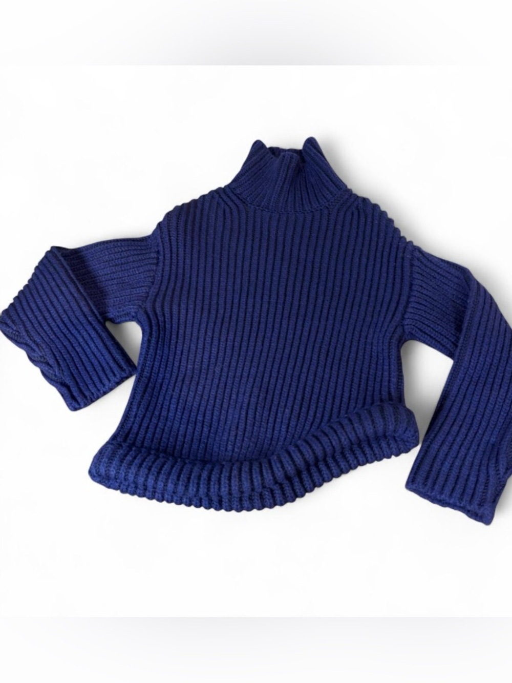 Victoria Beckham Deep Navy Ribbed Turtleneck Sweater